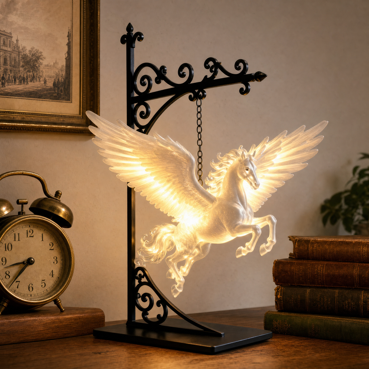 Moonlit Pegasus lantern styled on a desk